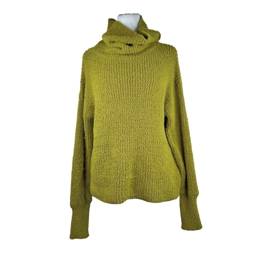 MYSTREE Women's Yellow/Green Tint Super Soft Cowl Neck Textured Sweater Size S